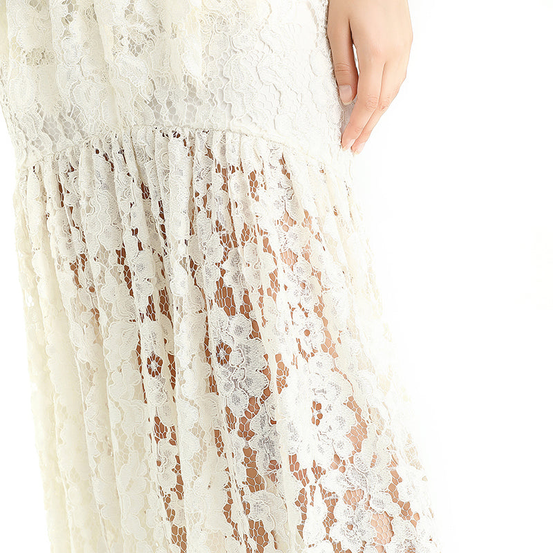 JJparty-D085 Women floral eyelash lace peplum-waist layered design mermaid dress