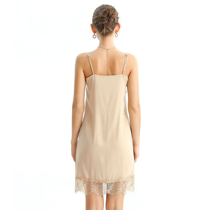 JJparty-D102 Women solid polyester lace trimmed strappy mini slip dress