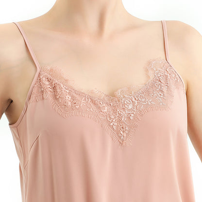 JJparty-D102 Women solid polyester lace trimmed strappy mini slip dress