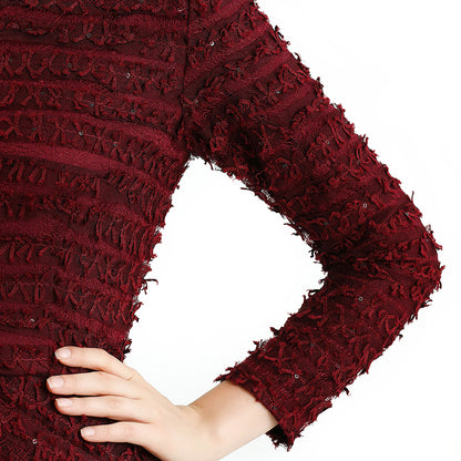 JJparty-D120 Girls All-over embroidered ribbon detailing long sleeves evening midi gown