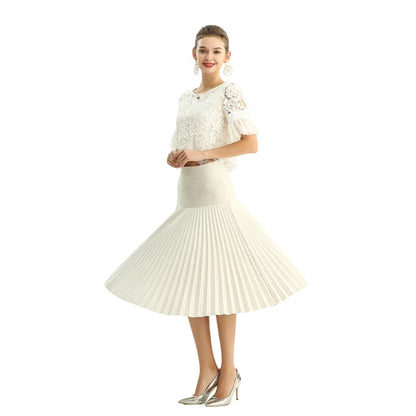JJparty-S135 Women faux suede yoke design sunburst pleated midi skirt