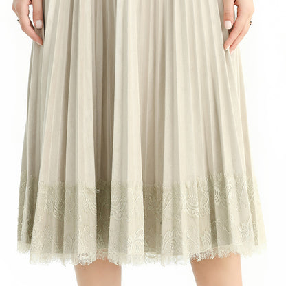 JJparty-S126 Women faux suede lace trimmed full circle sunburst pleated midi skirt