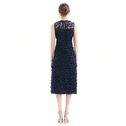 JJparty-D117 Women 3D flower embroidered tulle sleeveless straight-cut party midi dress