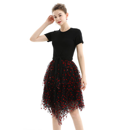 JJparty-S077 Women flocked tulle multi-layers asymmetric party short skirt