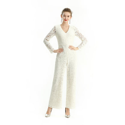 JJparty-R172 Women all-over lace long sleeve party jumpsuit