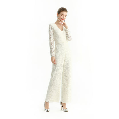 JJparty-R172 Women all-over lace long sleeve party jumpsuit
