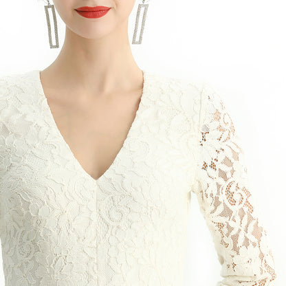 JJparty-R172 Women all-over lace long sleeve party jumpsuit