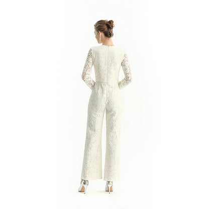 JJparty-R172 Women all-over lace long sleeve party jumpsuit