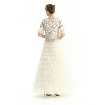 JJparty-S212 Women solid tulle-layered maxi party skirt