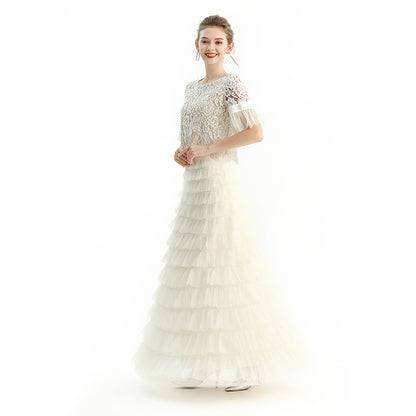 JJparty-S212 Women solid tulle-layered maxi party skirt